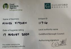 Food Standards Agency (Guildford Borough Council) licenced Millie's Kitchen, ID 11714 on 17th August 2020.